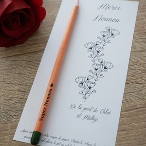 Super Nounou + prénom enfant personnalisé -merci Nounou Maîtresse Atsem Aesh crèche maternelle scolaire - crayon à planter carte fleur