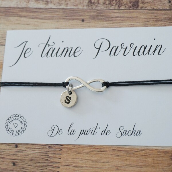 Bracelet parrain - Parrain je t'aime - cadeau parrain - promu parrain - bracelet infini - cadeau baptème naissance - futur parrain