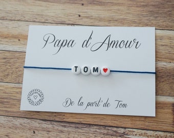 bracelet papa d'amour - bracelet prénom enfant - papa je t'aime - super papa - cadeau papa personnalisé - bonne fête papa - fête des pères