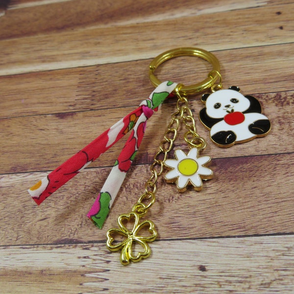 Panda keychain - Porte clé panda - bijou de sac Animal panda pomme - bambou - Cadeau soigneur animalier vétérinaire Amie