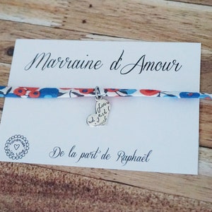 Bracelet liberty Marraine + prénom enfant personnalisé - cadeau Marraine d'amour - carte anniversaire marraine - cadeaux noel
