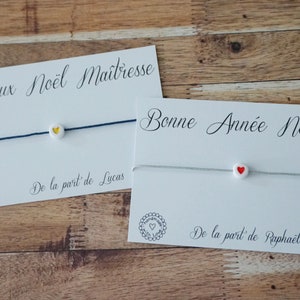 Frohe Weihnachten Nanny Teacher ATSEM AVS - Frohes neues Jahr - personalisierte Karte - Herzarmband