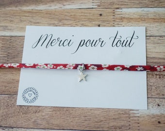 bracelet liberty merci pour tout - cadeau merci personnalisé - merci nounou - merci atsem maîtresse crèche assistante maternelle avs