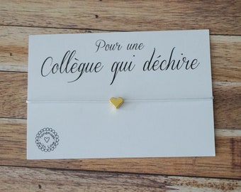 Collègue qui déchire - bracelet coeur - cadeau collègue personnalisé - Cadeau pour une Amie - porte bonheur - carte anniversaire noël