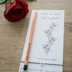 crayon à planter - Merci de m'avoir aidé à grandir + bracelet coeur et carte personnalisée - merci Maîtresse Atsem Nounou crèche maternelle