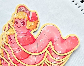 Cute Worm Glitter Sticker