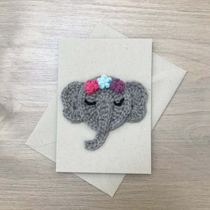 Éléphant au crochet, carte de voeux 100 % recyclée A6, carte d'anniversaire éléphant, carte recyclée, carte éléphant, carte éléphant au crochet