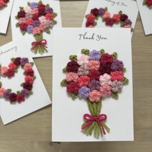 Crochet Floral Thank You Card - Personalisation Optional - 100% Recycled - A6, Floral Thank You Card, Flower Bouquet Card, Flower Wreath