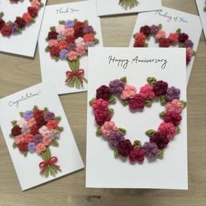 Crochet Floral Anniversary Card - Personalisation Optional - 100% Recycled - A6, Floral Anniversary Card, Flower Bouquet Card, Flower Wreath