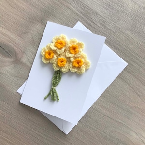 Crochet Yellow Bunch of Flowers 100% Recycled Greetings Card A6, Flower Birthday Card, Recycled Card, Yellow Flower Card, Thinking Of You