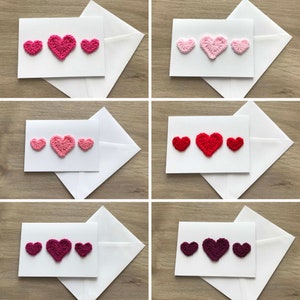 Trio de coeurs 100 % recyclé carte de voeux A6, carte d'anniversaire coeur, carte recyclée, carte de Saint-Valentin, carte coeur rose