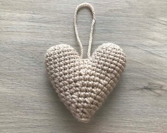 Handmade Crochet Heart Ornament: Beige Hanging Decoration