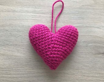 Crochet Fuchsia Heart Hanging Ornament: Handmade Decoration