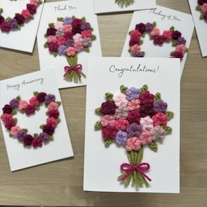 Crochet Floral Congratulations Card - Personalisation Optional - 100% Recycled - A6, Floral Congratulations Card, Bouquet Card, Wreath Card