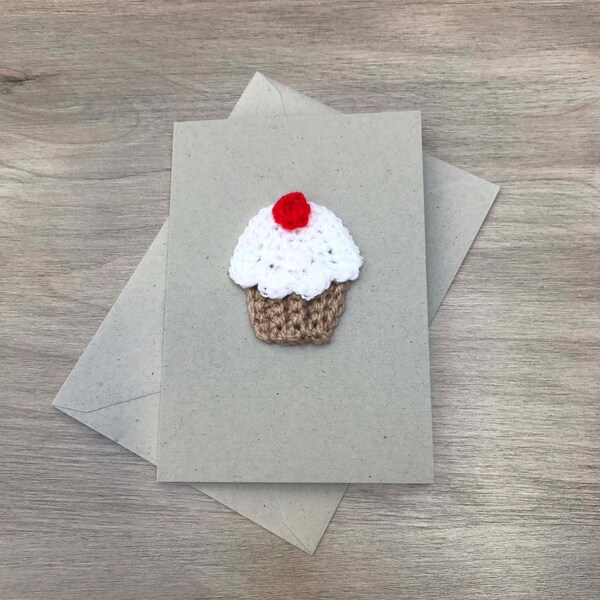 Crochet Cupcake 100% Recycled Greetings Card A6, Cupcake Birthday Card, Recycled Card, Cupcake Card, Crochet Birthday Card