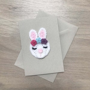 Lapin au crochet 100 % recyclé carte de voeux A6, carte d'anniversaire de lapin, carte recyclée, carte de Pâques, carte de lapin, lapin au crochet