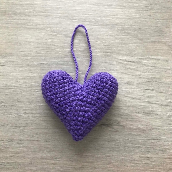 Crochet Purple Heart Hanging Decoration, Purple Heart, Hanging Heart, Heart Decoration, Crochet Heart, Valentines Decoration, Heart