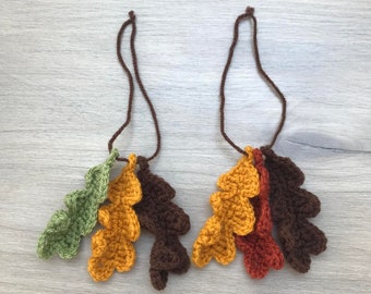 Crochet 3 Oak Leaves Hanging Decoration, Oak Leaf Decorations, Crochet Oak Leaves, Autumn Leaf Decorations, Crochet Autumn Leaves