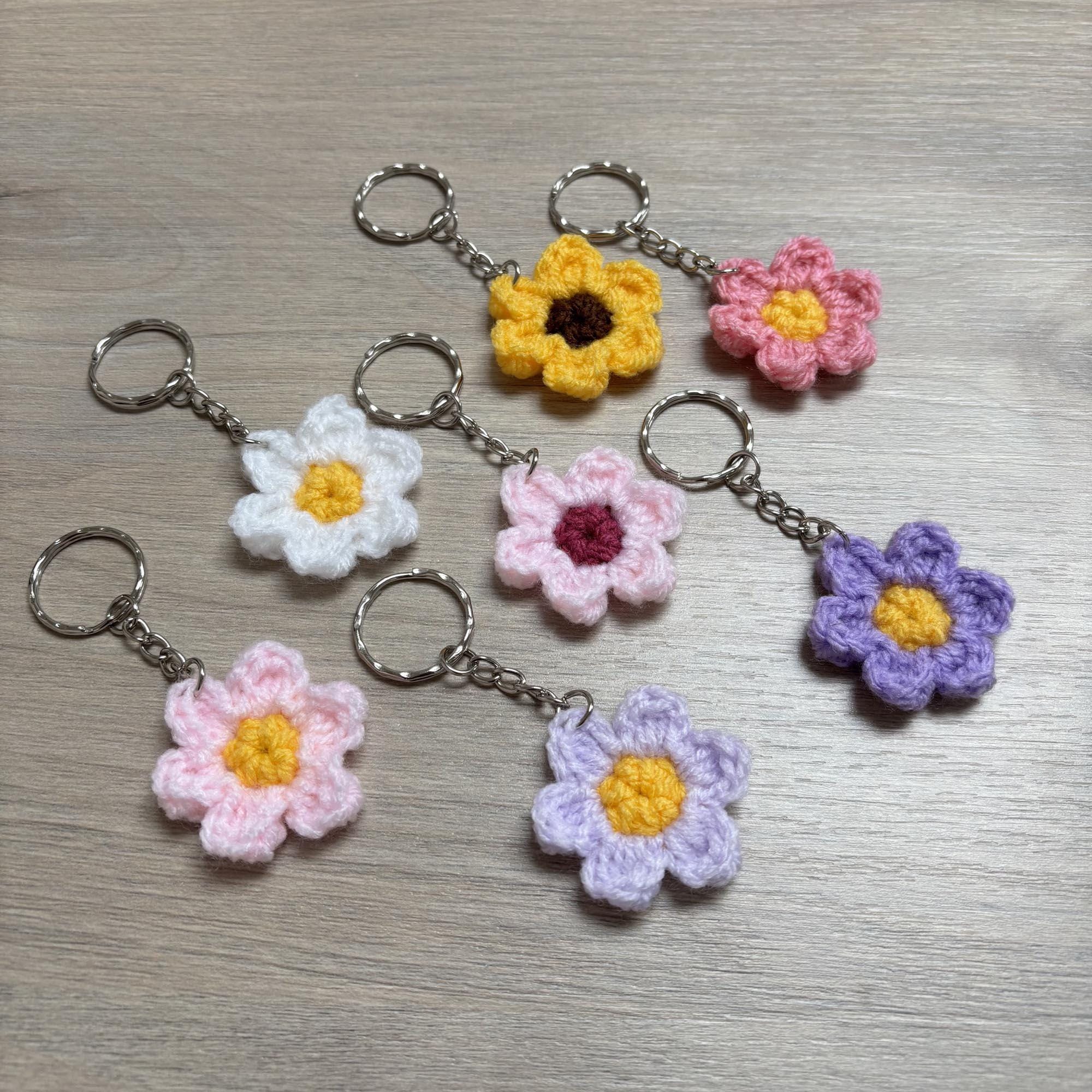 Crochet Flower Keyring, Flower Keyring, Crochet Keyring, Daisy Keyring, Sunflower Keyring, Purple Flower Keyring, Pink Flower Keyring