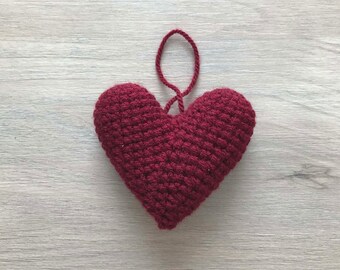 Handmade Crochet Claret Heart Ornament: Hanging Decoration