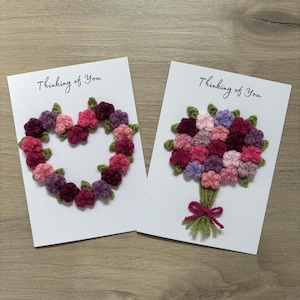 Crochet Floral Thinking of You Card - Personalisation Optional - 100% Recycled - A6, Floral Thinking of You Card, Bouquet Card, Wreath Card