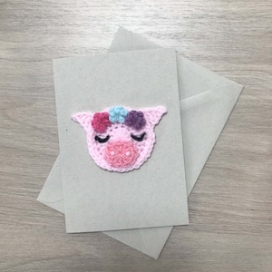 Carte de voeux 100 % recyclée cochon au crochet A6, carte d'anniversaire cochon, carte recyclée, carte cochon, carte au crochet, carte cochon au crochet