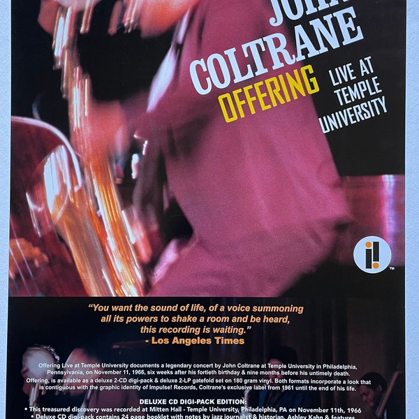 John Coltrane Offering Live at Temple University 11"x17" Poster