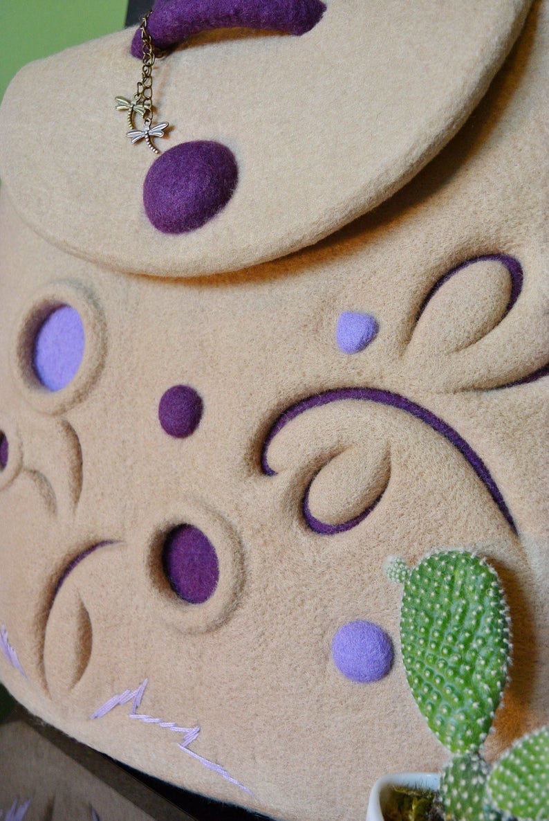 Felt Backpack Backpack Dragonfly Small Felt Backpack Wool Dragonfly Beige Small Backpack Beige Felt Backpack Dragonfly Felt Dragonfly