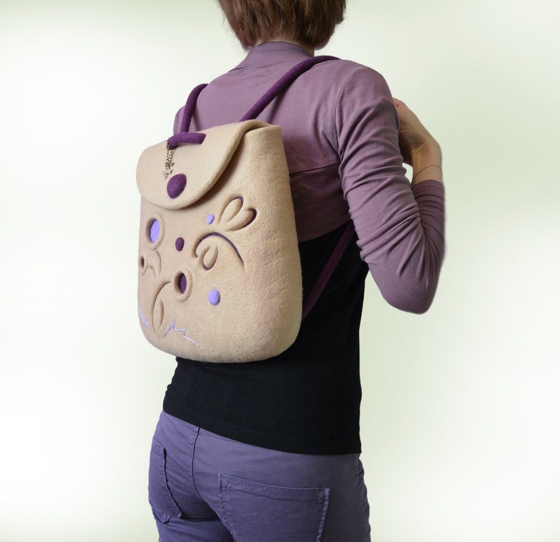 Felt Backpack Backpack Dragonfly Small Felt Backpack Wool Dragonfly Beige Small Backpack Beige Felt Backpack Dragonfly Felt Dragonfly