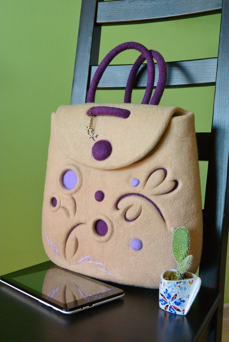 Felt Backpack Backpack Dragonfly Small Felt Backpack Wool Dragonfly Beige Small Backpack Beige Felt Backpack Dragonfly Felt Dragonfly