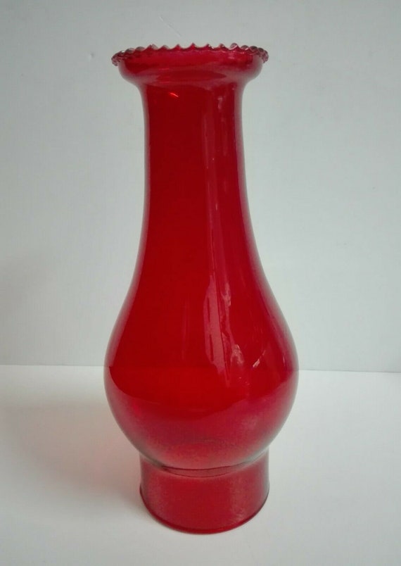 Ruby Red Glass Beaded Top Chimney Electric Oil Lamps 2 Ruby Red Glass Beaded Top Chimney, Red Glass Oil Lamps