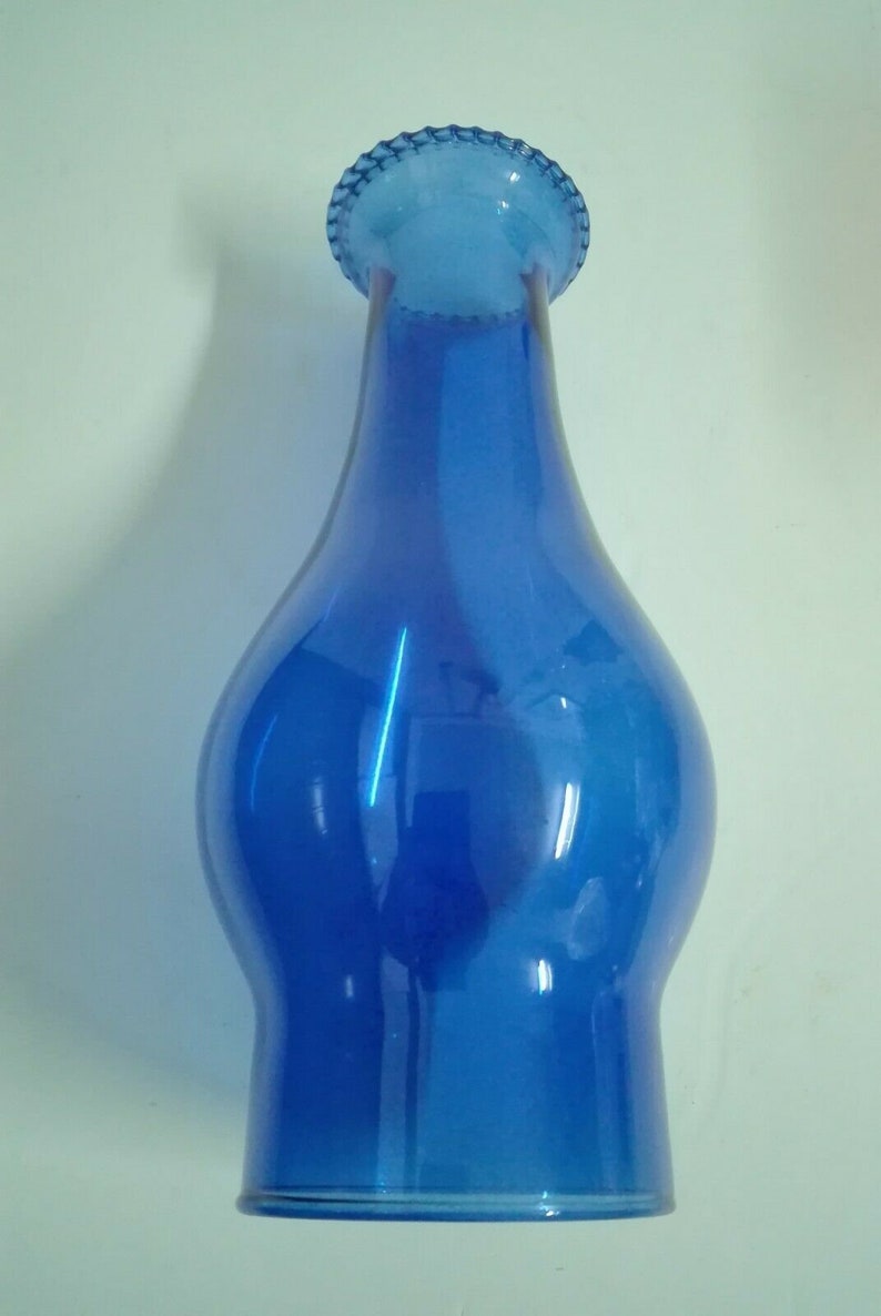 Cobalt Blue Glass BEADED Top Chimney Electric / Oil Lamps 2 Etsy
