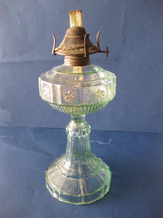 Greenish Glass Kerosene Oil Lamp Early XX Th Century Etsy