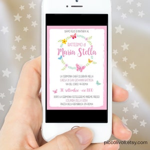 Invito Digitale Battesimo Bimba, Invito Prima Comunione con Farfalle, Festa Compleanno