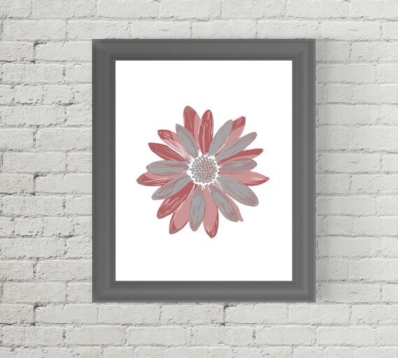 Flower Printable Wall Art Decor Dusty Rose Grey and White Etsy