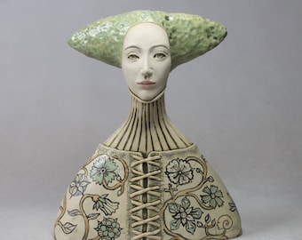 Female Ceramic Sculpture , Art Object , Clay Sculpture , Ceramic Art , Ceramic Figurine ,Ceramic Bust ,