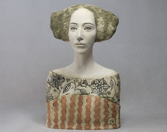 Sculpture de statue féminine faite main, art de la poterie, art de la céramique, buste de sculpture
