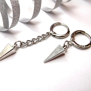 Long spike earring, silver spike dangle, short spike dangle, square spike dangle, goth cone dangle, silver cone dangle, square cone men