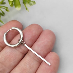Steel hoop earring, Stick earring, One hoop earring, Stick earring men, Hoop dangle, Stainless steel bar hoop, Bar silver hoop, Popular hoop