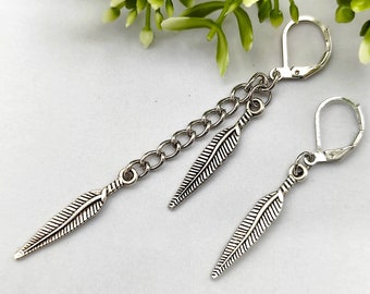 Long feather dangle, Double feather earring, One earring feather, Unisex dangle, Earring feather, Symbol dangle, Boyfriend gift Short dangle