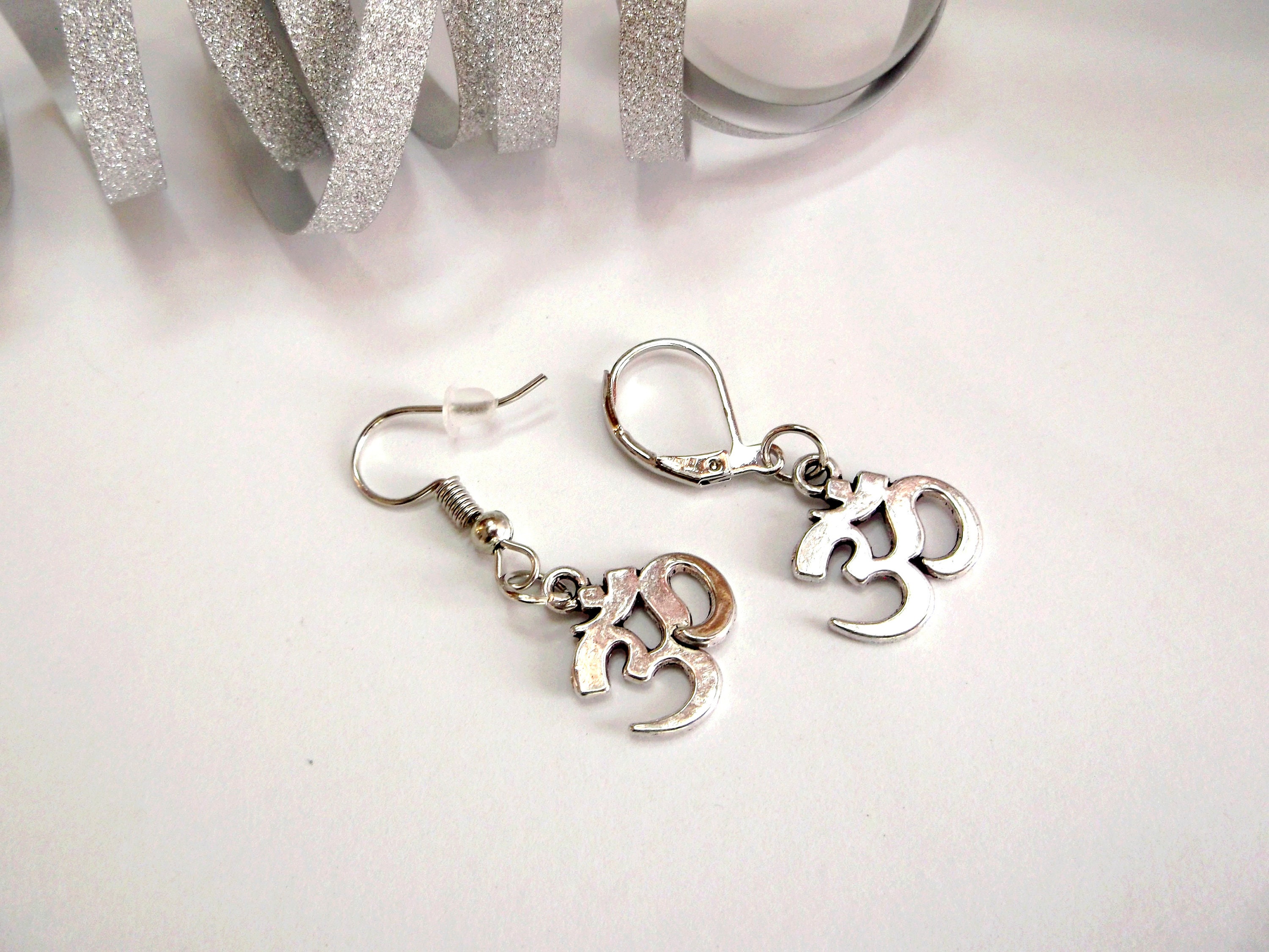 Silver aum earring om dangle ohm earring men om yoga zen yoga Etsy