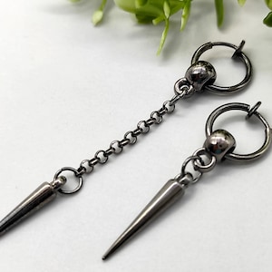 One Spike earring, Gunmetal spike clip-on, Acrylic spike clip-on, Men spike earring, Goth spike dangle, Stylish spike dangle, Unisex dangle