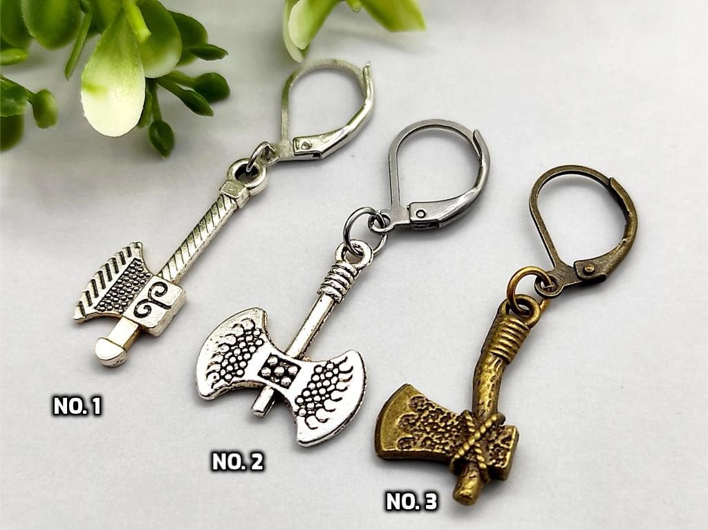 Silver axe earring, Earring axe, Bronze axe dangle, Lumberjack earring, Hatchet earring, Men accessory, Boyfriend gift, Axe dangle, Axe gift