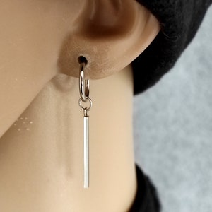 One Stick clip-on, Steel stick clip-on, Non pierced, Metal bar dangle, Goth dangle, Earring stick, Silver clip-on stick, Dangle for men
