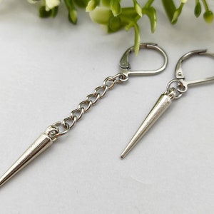 One spike earring, Acrylic spike dangle, Modern spike dangle, Short spike dangle,Guys dangle Goth dangle Silver men dangle Long spike dangle