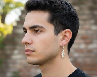 Silver Arrowhead Dangle Earring, Stainless Steel Chain, Talisman