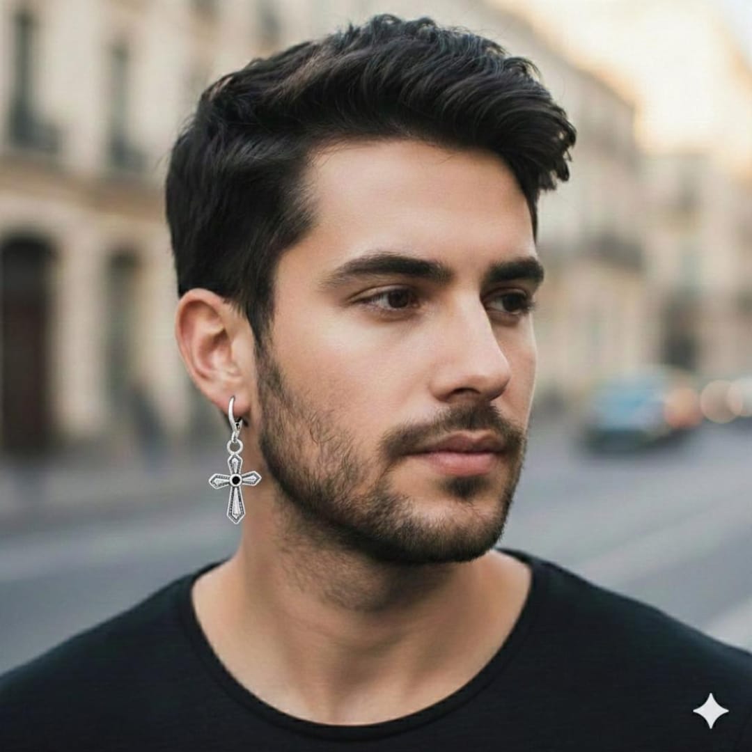 Men's Antique Silver Cross Dangle Earring, Stainless Steel - Etsy