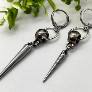 Gunmetal spike earring, Black spike dangle, One spike earring, Acrylic spike earring, Goth spike men, Fashion spike dangle, Earring spike,
