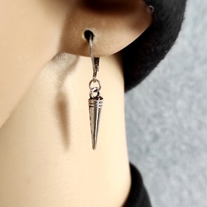Silver spike earring, short spike dangle, one spike earring, boys spike earring, goth spike dangle, moodern spike, cool spike, stylish spike