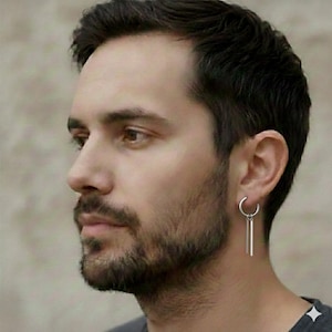 Stainless Steel Hoop Earring with Two Stick Dangles